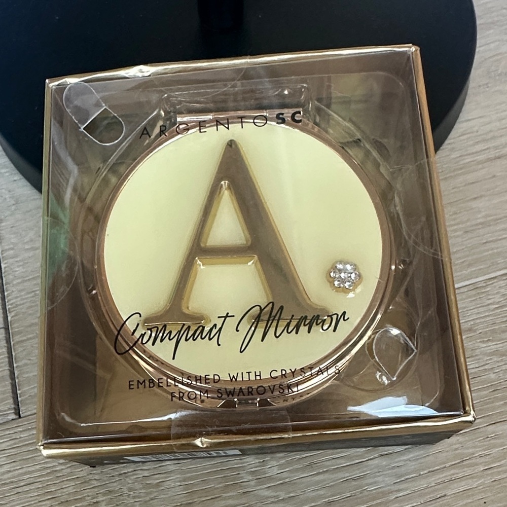ArgentoSC Gold Compact Mirror - Initial 'A'
